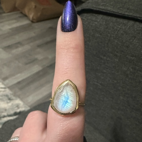 14K Gold Plated 925 Sterling Silver Rainbow Moonstone Ring 7 - Picture 12 of 13